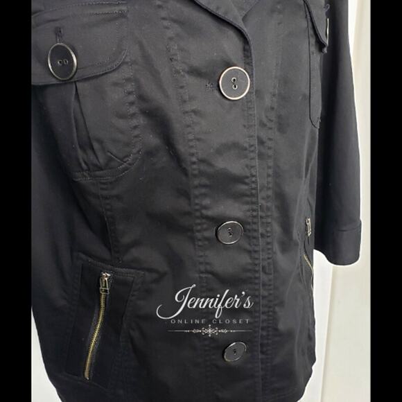 3/$25 CJ Banks Women's Black Cotton Button Closure Long Sleeve Jacket - Picture 3 of 10